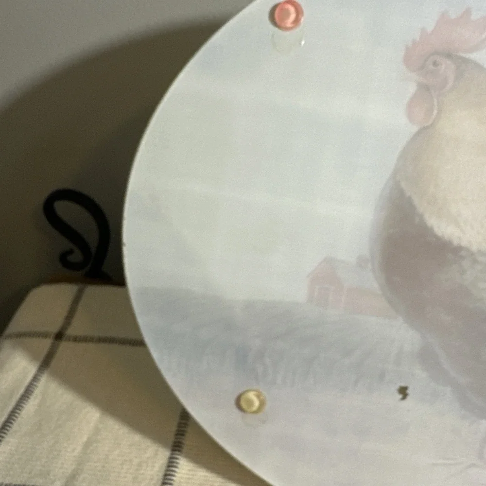 Vintage Tempered Glass Cutting Board Rustic Rooster‎ Design Oval Farmhouse